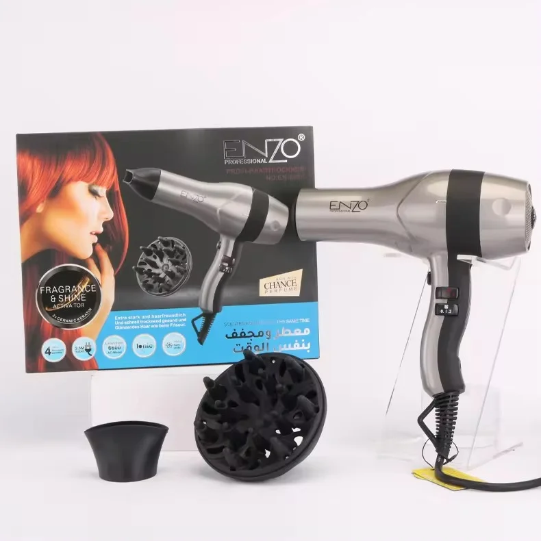 Enzo EN-6030 Sèche-Cheveux Professionnel – 3000W, Puissant et Léger - rouge - gris
