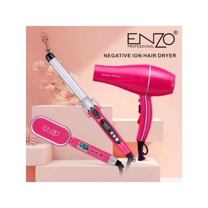 Enzo EN-6316 Pack Coiffure 3 en 1 – Sèche-Cheveux, Brosse Lissante, Fer à Boucler