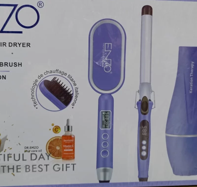 Enzo EN-6316 Pack Coiffure 3 en 1 – Sèche-Cheveux, Brosse Lissante, Fer à Boucler