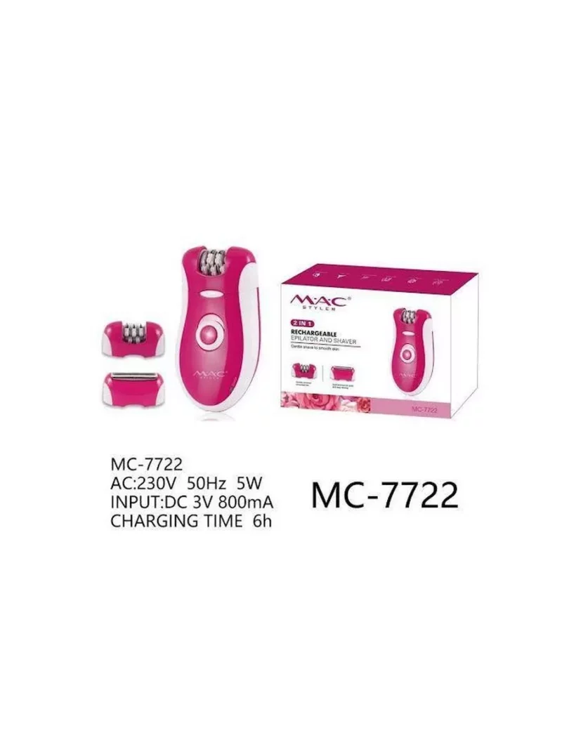Épilateur électrique Mac Styler MC-7722 – 3 en 1 avec Tête Épilatoire, Rasoir et Lime Pieds Rechargeable