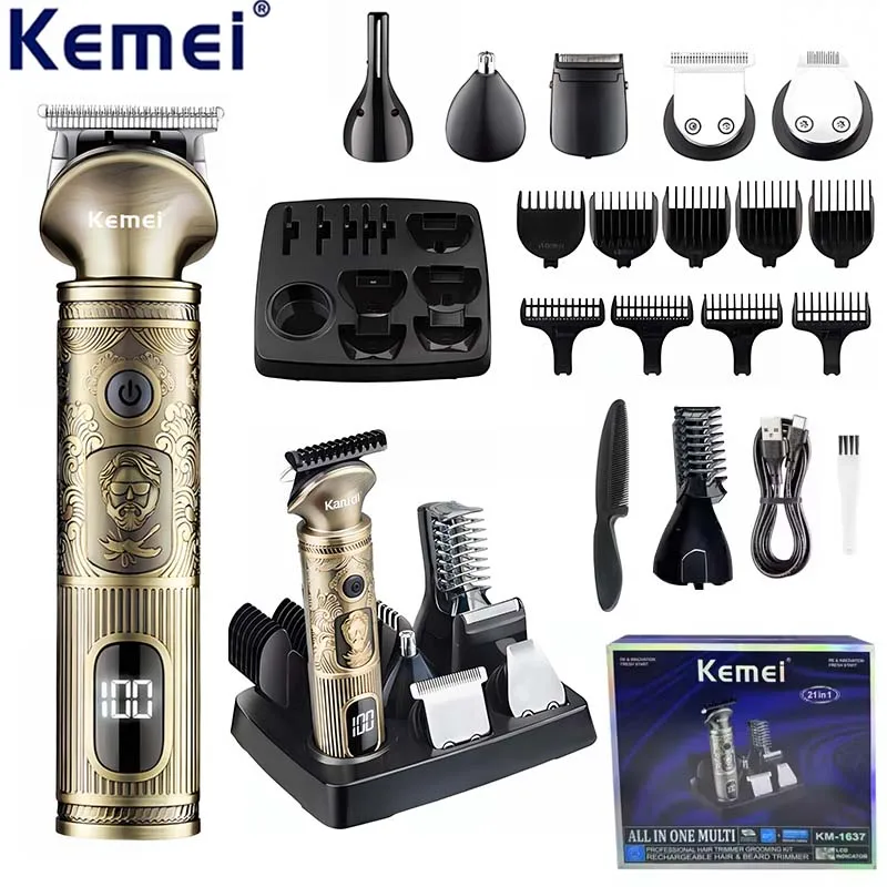 Kemei KM-1637 ensemble de tondeuse à cheveux personnalisée multi-fonction LCD affichage tondeuse à cheveux ensemble de beauté ensemble de tondeuse à cheveux