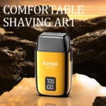 KEMEI KM-T90 rasoir électrique à 3 lames à tête flottante avec écran LCD et USB étanche gold doré