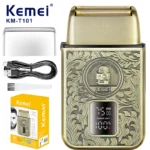 KllMEI KM-T101 Rasoir électrique professionnel pour homme, chargement USB, , écran LCD, doré gold