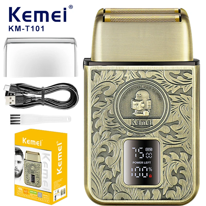 KllMEI KM-T101 Rasoir électrique professionnel pour homme, chargement USB, , écran LCD, doré gold