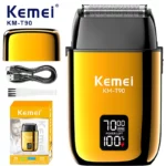 KEMEI KM-T90 rasoir électrique à 3 lames à tête flottante avec écran LCD et USB étanche gold doré