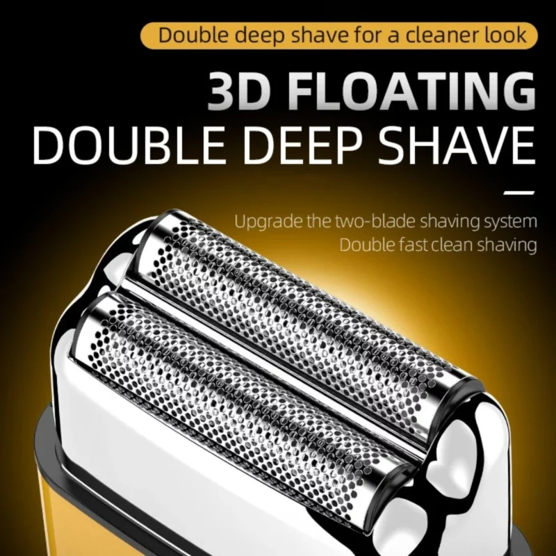 Kemei KM-T123 rasoir electrique hommes rasoir barbe à barbe 8500 tr/min doré LCD Rasoir pour hommes