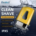 Kemei KM-T123 rasoir electrique hommes rasoir barbe à barbe 8500 tr/min doré LCD Rasoir pour hommes
