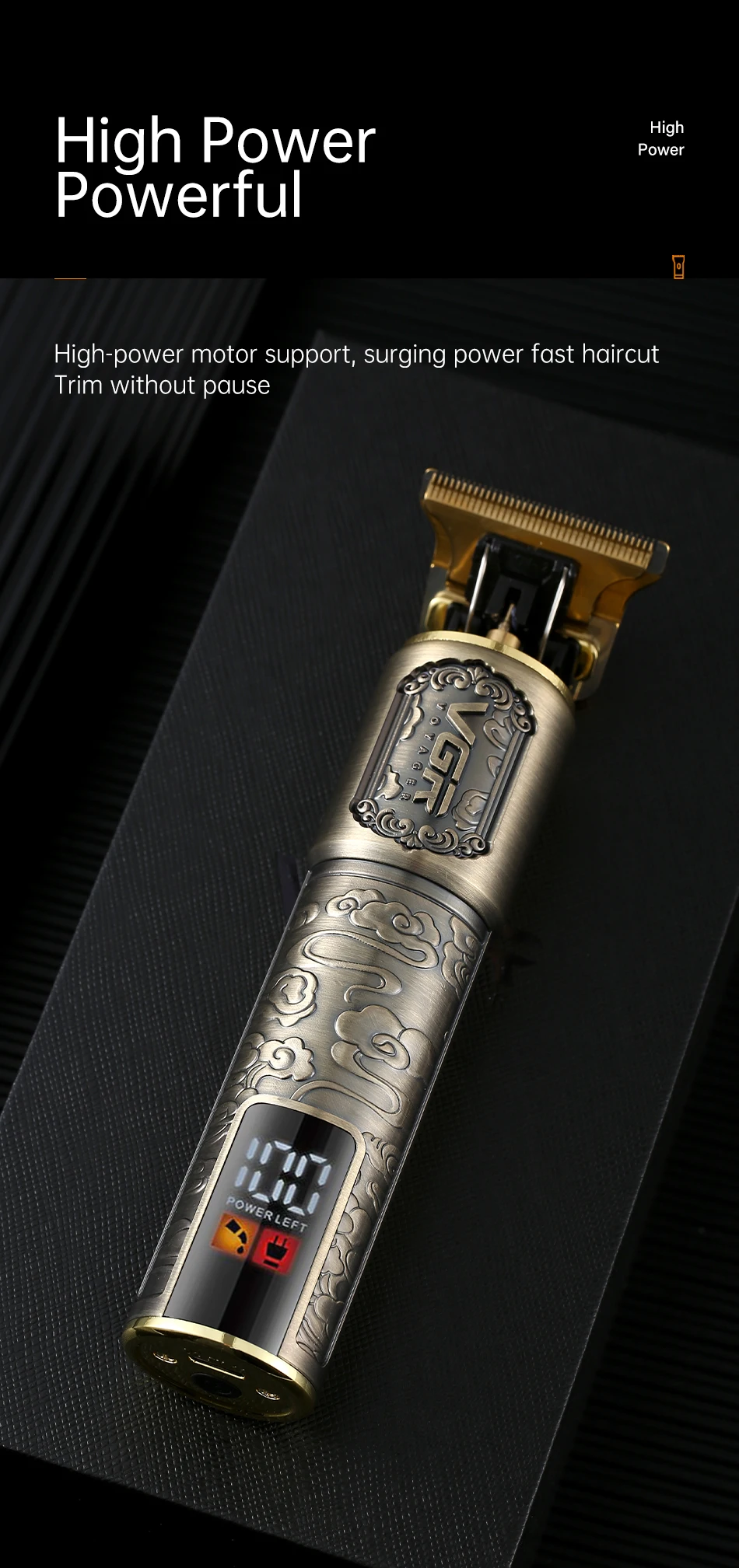 VgazV-073 Tondeuse à Cheveux et Barbe Sans Fil  – Lames en Acier Inoxydable, Rechargeable USB, Affichage LED