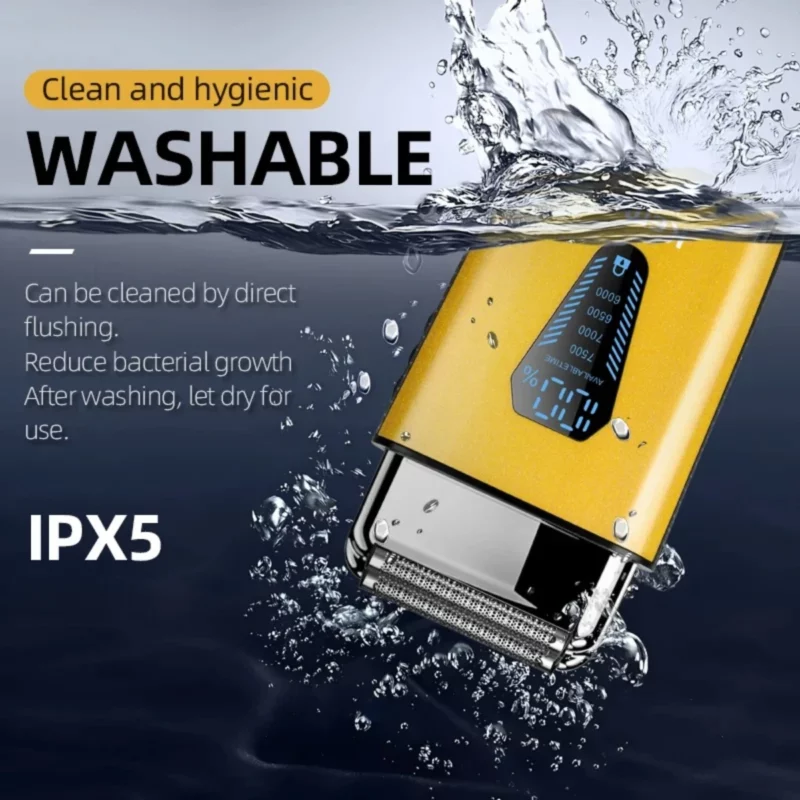 Kemei KM-T123 rasoir electrique hommes rasoir barbe à barbe 8500 tr/min doré LCD Rasoir pour hommes