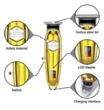 Kemei KM-i5S corps en métal doré gold affichage de puissance LED USB Rechargeable