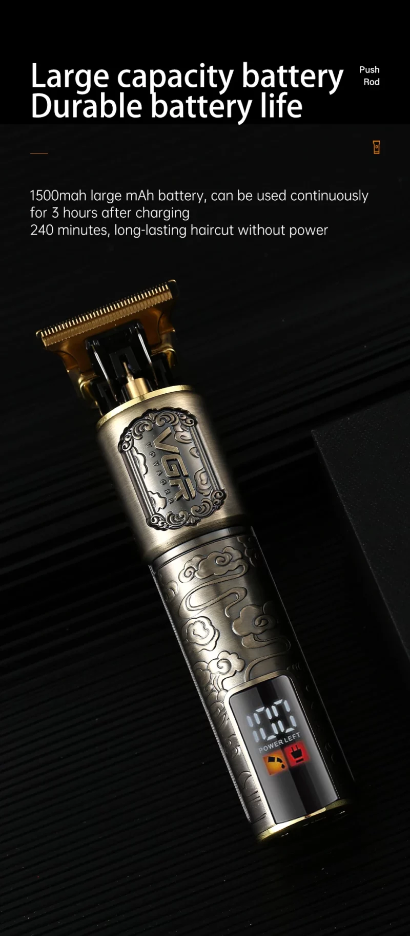 VgazV-073 Tondeuse à Cheveux et Barbe Sans Fil  – Lames en Acier Inoxydable, Rechargeable USB, Affichage LED