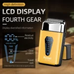 Kemei KM-T123 rasoir electrique hommes rasoir barbe à barbe 8500 tr/min doré LCD Rasoir pour hommes