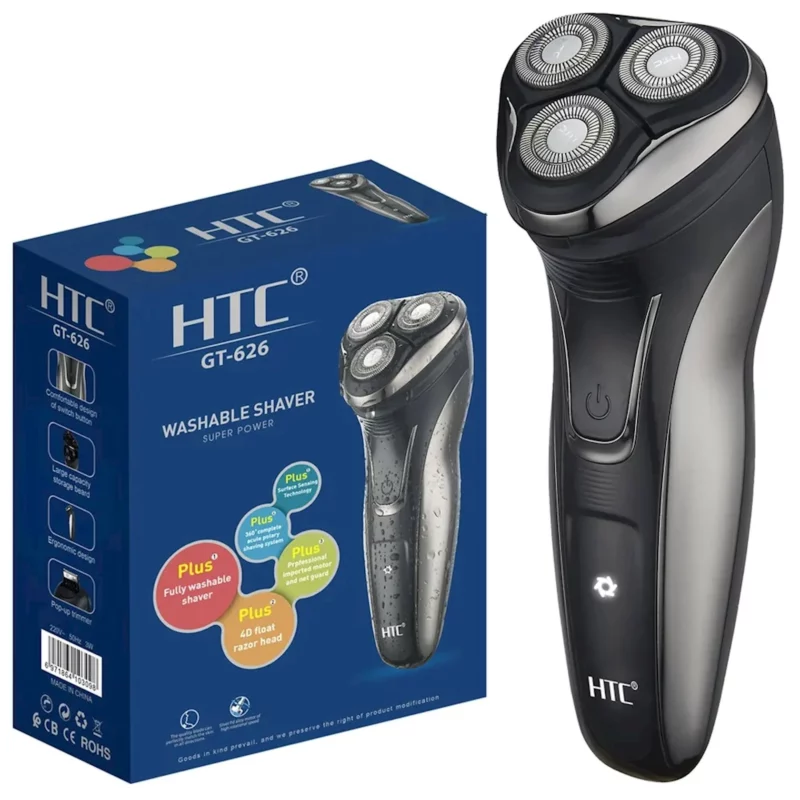 Rasoir Électrique HTC GT-626 – Tête Rotative 3D, Rechargeable, Étanche, Lames en Acier Inoxydable