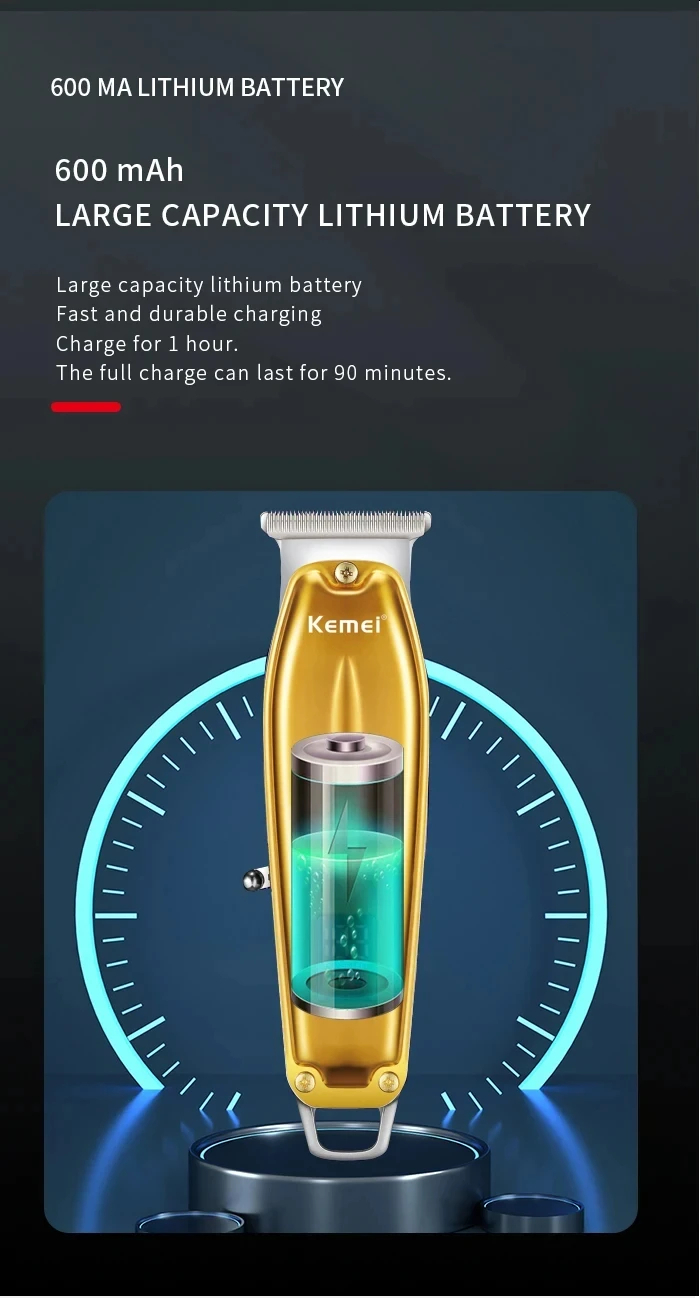 Tondeuse à Cheveux Kemei KM-1599 – Lames en Acier Inoxydable, Rechargeable, Affichage LCD​