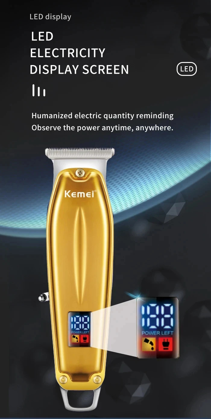 Tondeuse à Cheveux Kemei KM-1599 – Lames en Acier Inoxydable, Rechargeable, Affichage LCD​