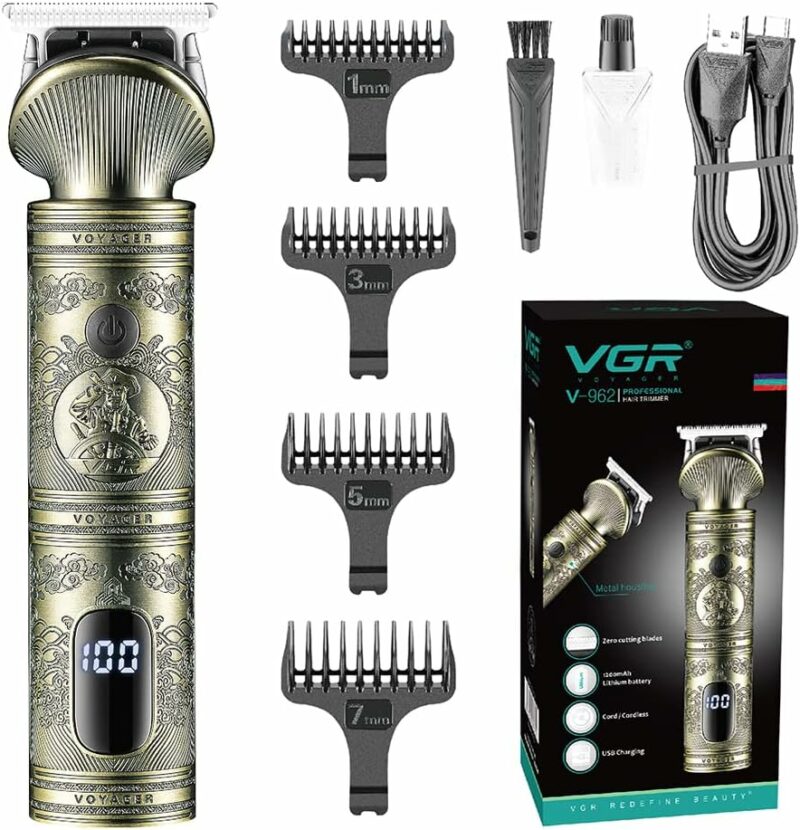 Tondeuse à Cheveux VGR V-962 – Rechargeable USB, Affichage LED, Lames Acier Inoxydable, Coupe Précise