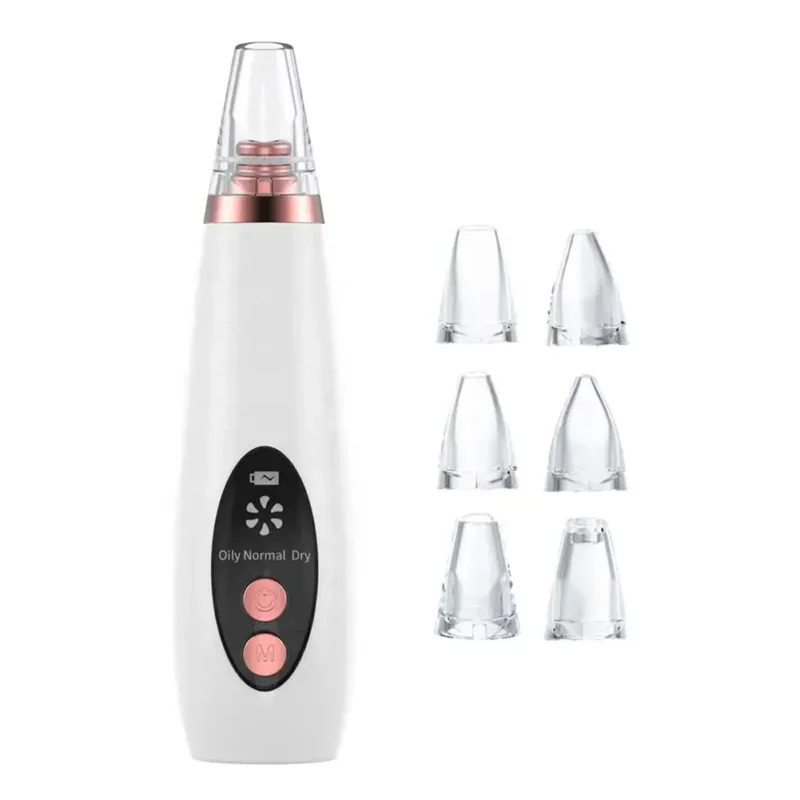 Aspirateur / Extracteur Point Noir Avec 6 Tete - Blanc de points noirs rechargeable avec écran LCD – 5 niveaux de puissance, 6 têtes interchangeables, batterie 1000 mAh