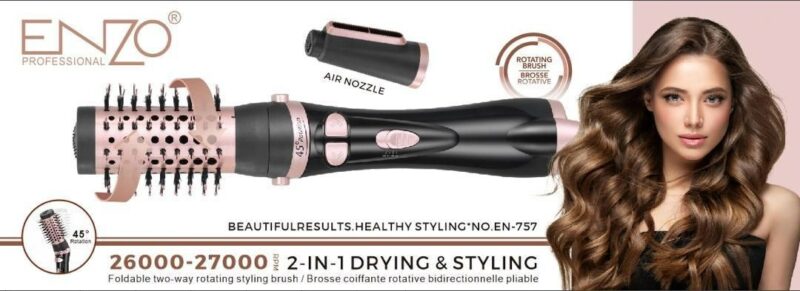 Coffret Coiffant ENZO EN-755 – Brosse Sèche-Cheveux 7-en-1 – 1500W – Technologie Ionique – Accessoires Interchangeables