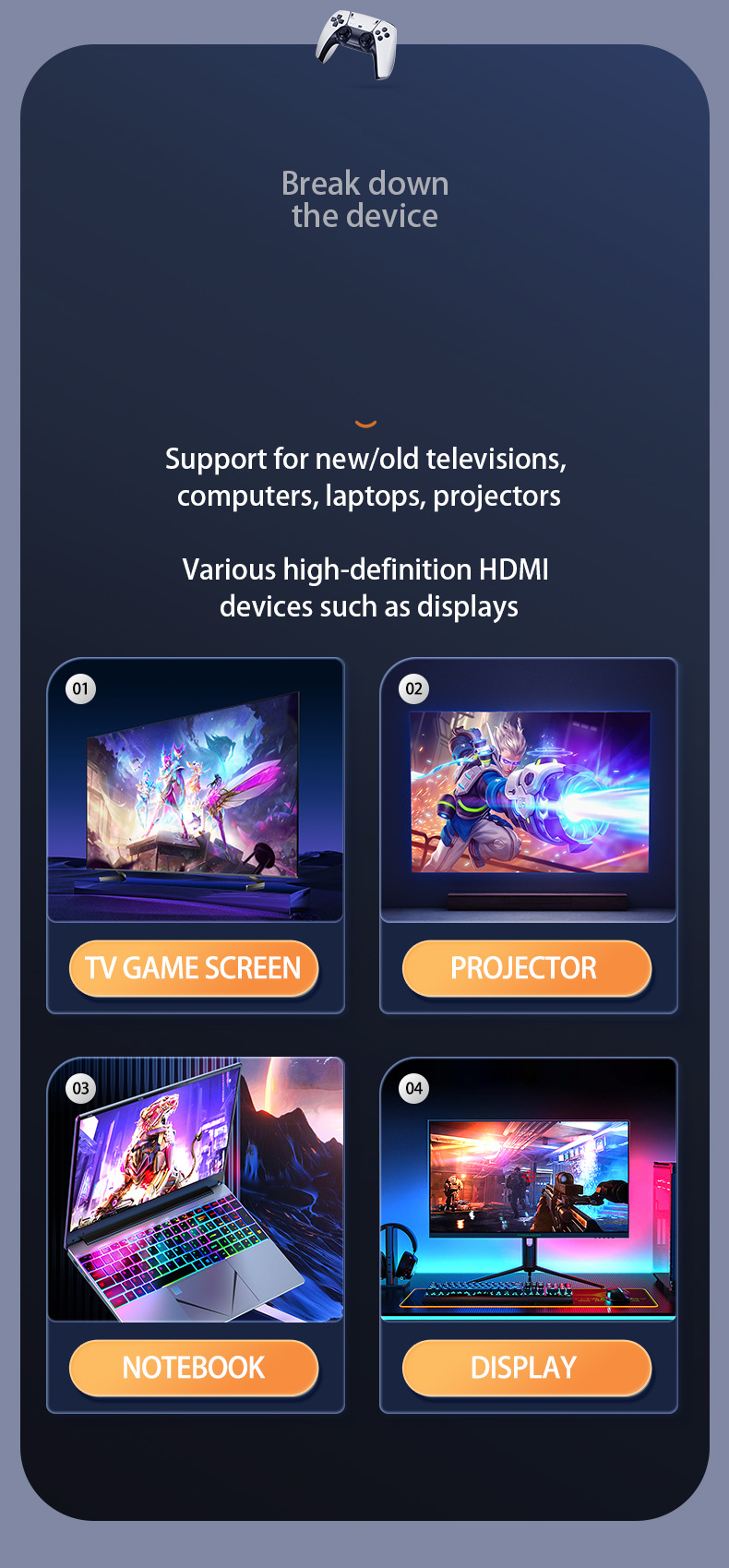 Console jeux M8 Pro Game Stick – Console de jeu rétro HDMI 4K avec 20 000+ jeux, manettes sans fil 2.4G, émulateurs PS1/GBA/Arcade