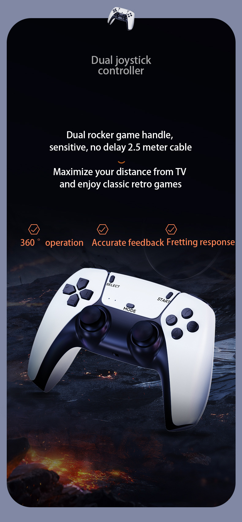 Console jeux M8 Pro Game Stick – Console de jeu rétro HDMI 4K avec 20 000+ jeux, manettes sans fil 2.4G, émulateurs PS1/GBA/Arcade