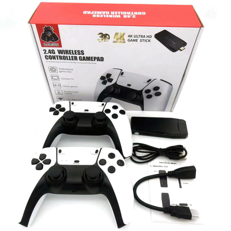 Console jeux M8 Pro Game Stick – Console de jeu rétro HDMI 4K avec 20 000+ jeux, manettes sans fil 2.4G, émulateurs PS1/GBA/Arcade