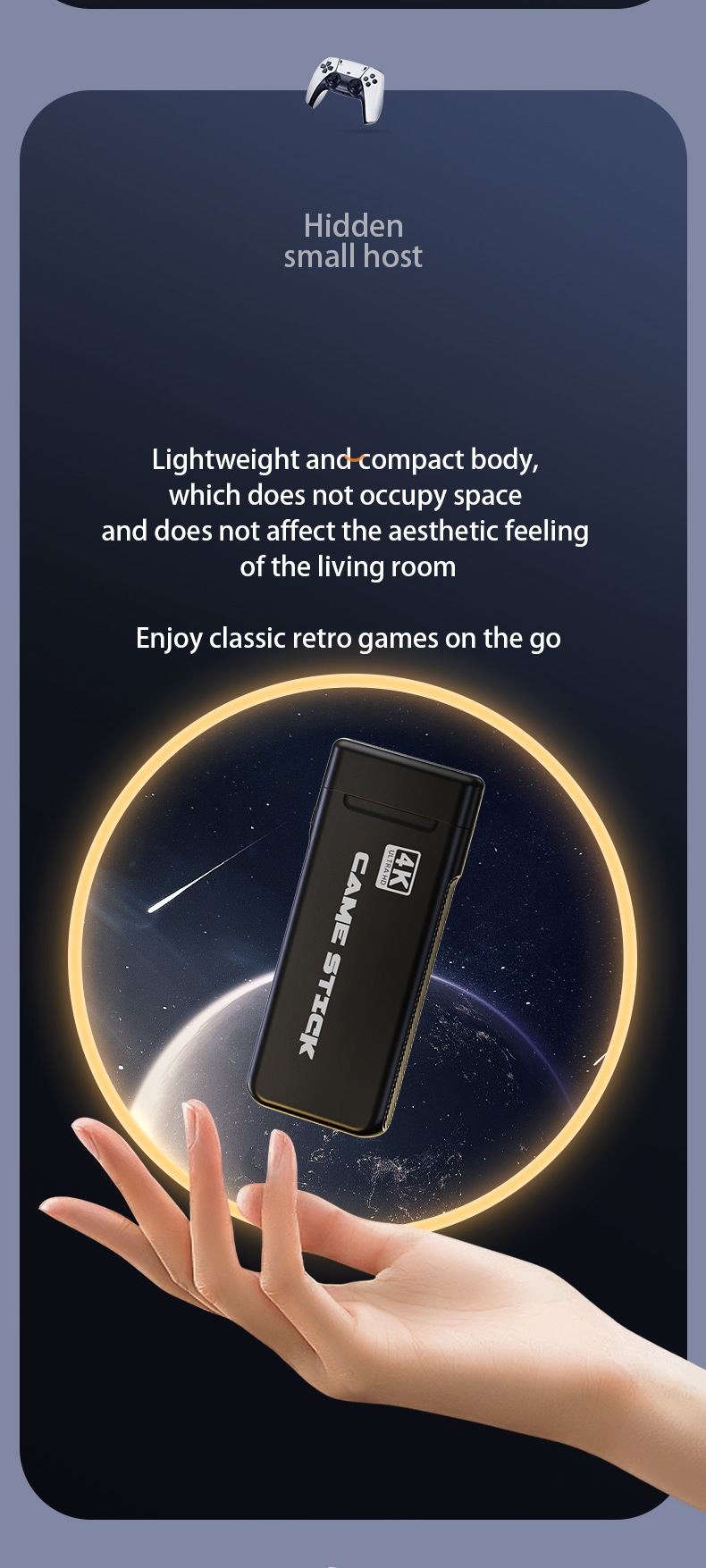 Console jeux M8 Pro Game Stick – Console de jeu rétro HDMI 4K avec 20 000+ jeux, manettes sans fil 2.4G, émulateurs PS1/GBA/Arcade