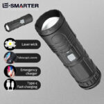 E-Smarter X3 – Lampe torche LED puissante 30W rechargeable USB, waterproof avec zoom télescopique