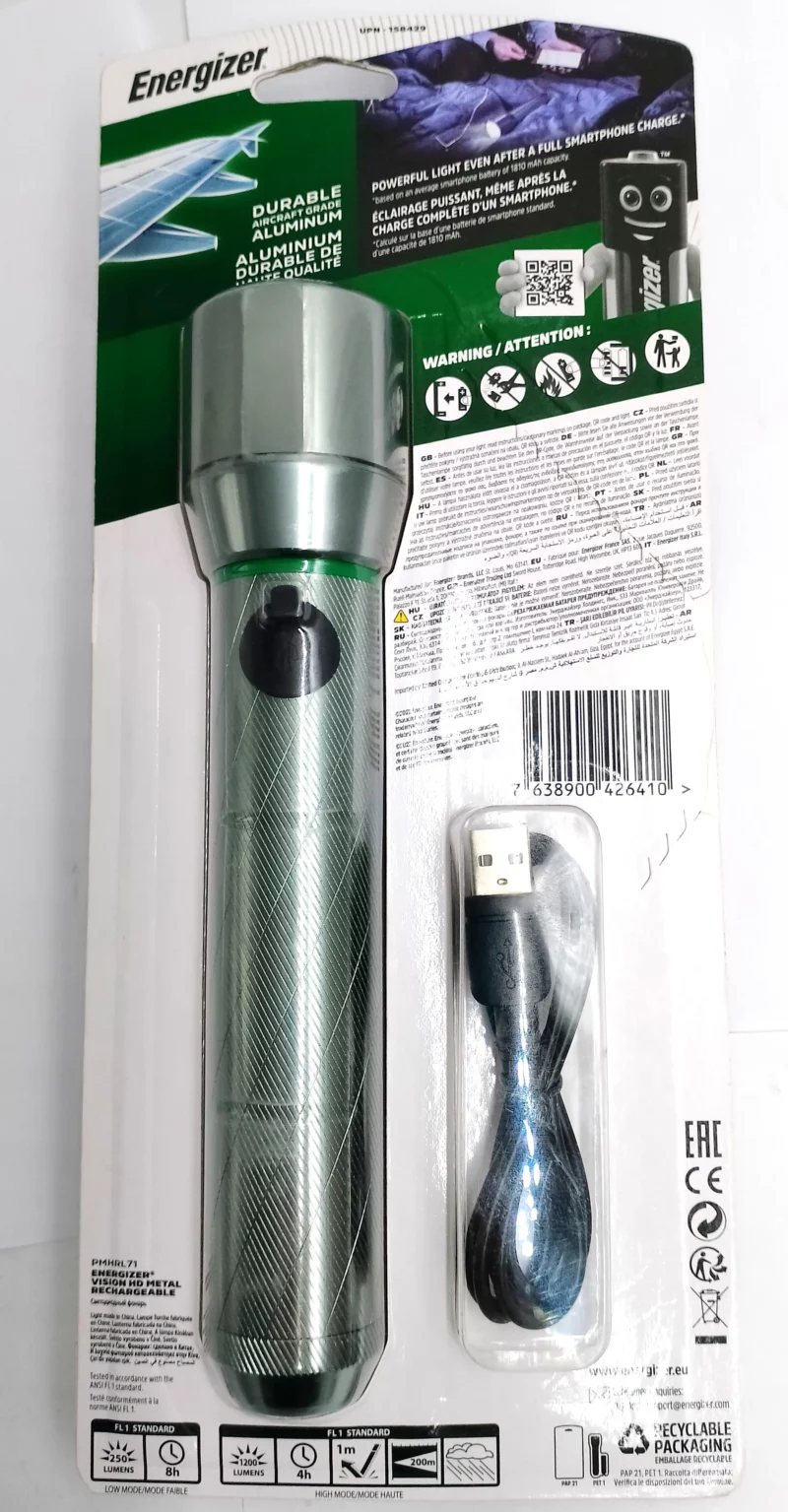 Energizer Lampe torche LED rechargeable Energizer 1200 lumens – Modèle classique en aluminium