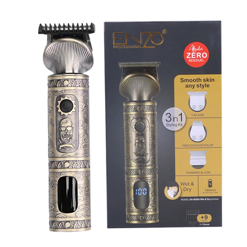 Enzo EN-5036A Tondeuse rechargeable – Autonomie 3h, lames titane, écran LCD