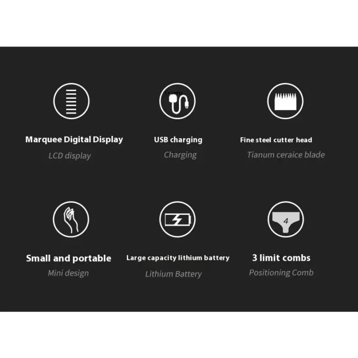 Kemei KM-1563 Tondeuse électrique Sans fil, rechargeable USB, coupe 0 mm, moteur 7200 tr/min