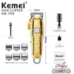 Kemei KM-1958 – Tondeuse professionnelle sans fil, batterie 2000 mAh, lames en acier inoxydable