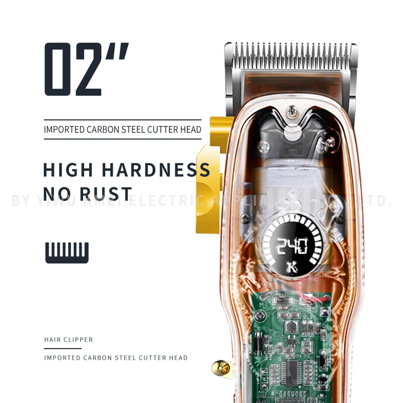 Kemei KM-2709PG Tondeuse professionnelle – Autonomie 3h, lames acier inoxydable, design transparent avec écran LCD