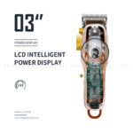 Kemei KM-2709PG Tondeuse professionnelle – Autonomie 3h, lames acier inoxydable, design transparent avec écran LCD