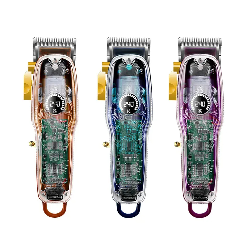 Kemei KM-2709PG Tondeuse professionnelle – Autonomie 3h, lames acier inoxydable, design transparent avec écran LCD