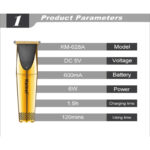 Kemei KM-628A Tondeuse rechargeable gold doré– Autonomie 60 min, lames inox, design compact