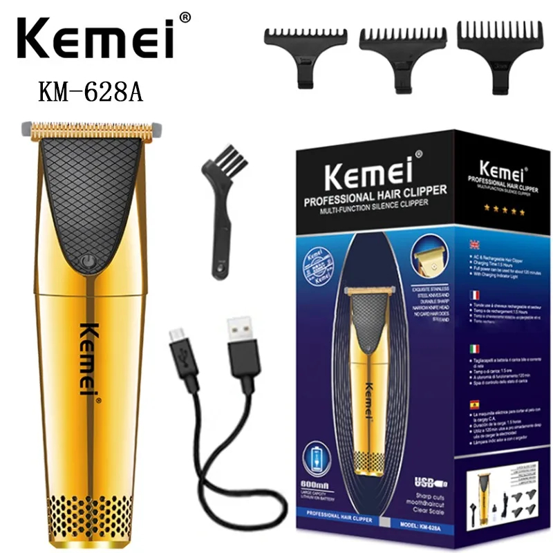 Kemei KM-628A Tondeuse rechargeable gold doré– Autonomie 60 min, lames inox, design compact