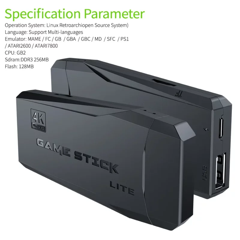 game stick lite M8 Console 2.4G double contrôleur sans fil bâton de jeu 4K 10000 jeux 64GB jeu rétro classique