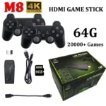 game stick lite M8 Console 2.4G double contrôleur sans fil bâton de jeu 4K 10000 jeux 64GB jeu rétro classique