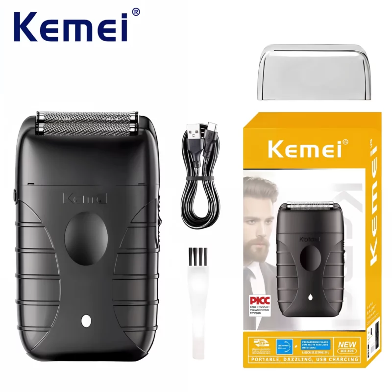 Kemei KM-T95 – Rasoir électrique professionnel sans fil, triple lame, rechargeable USB Type-C