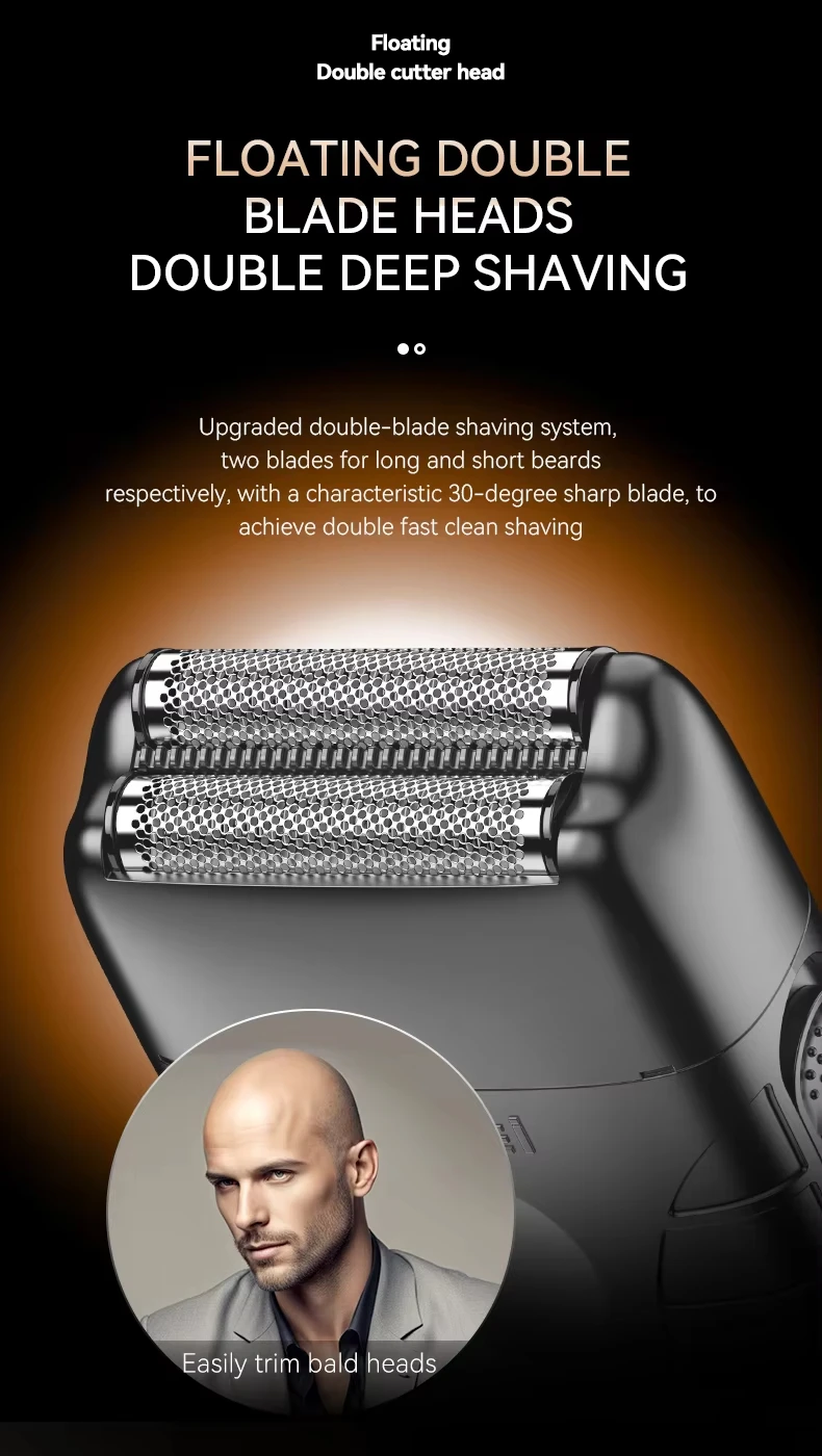 Kemei KM-T95 – Rasoir électrique professionnel sans fil, triple lame, rechargeable USB Type-C