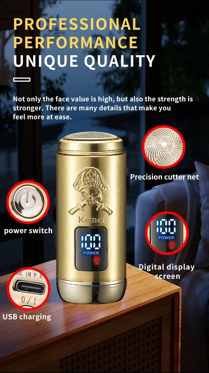 Kemei KM-C57 Rasoir Électriques Hommes USB-C Rechargeable Sans Fil doré gold Kemei KM-C57 Rasoir Électriques Hommes USB-C Rechargeable Sans Fil doré gold - - Boutique Algérie