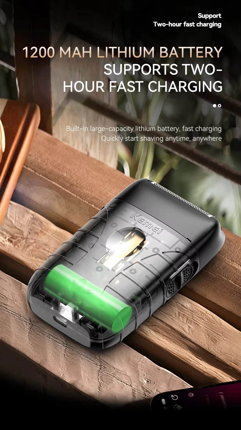 Kemei KM-T95 – Rasoir électrique professionnel sans fil, triple lame, rechargeable USB Type-C
