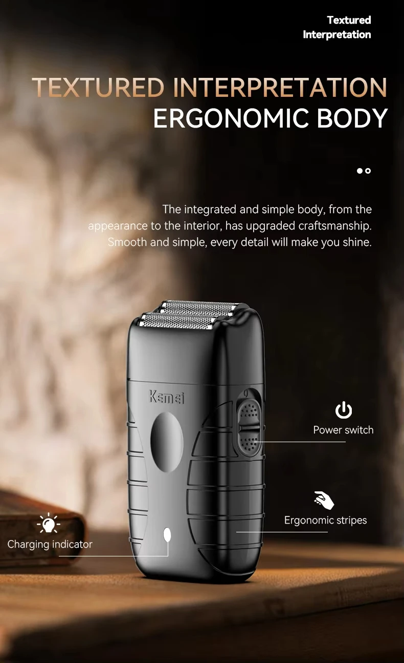 Kemei KM-T95 – Rasoir électrique professionnel sans fil, triple lame, rechargeable USB Type-C