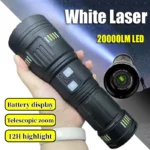 Torche LED laser Lampe de poche , 15000lm, 7 modes, batterie externe, affichage extérieur, n'aime, torche d'urgence, lanterne de camping