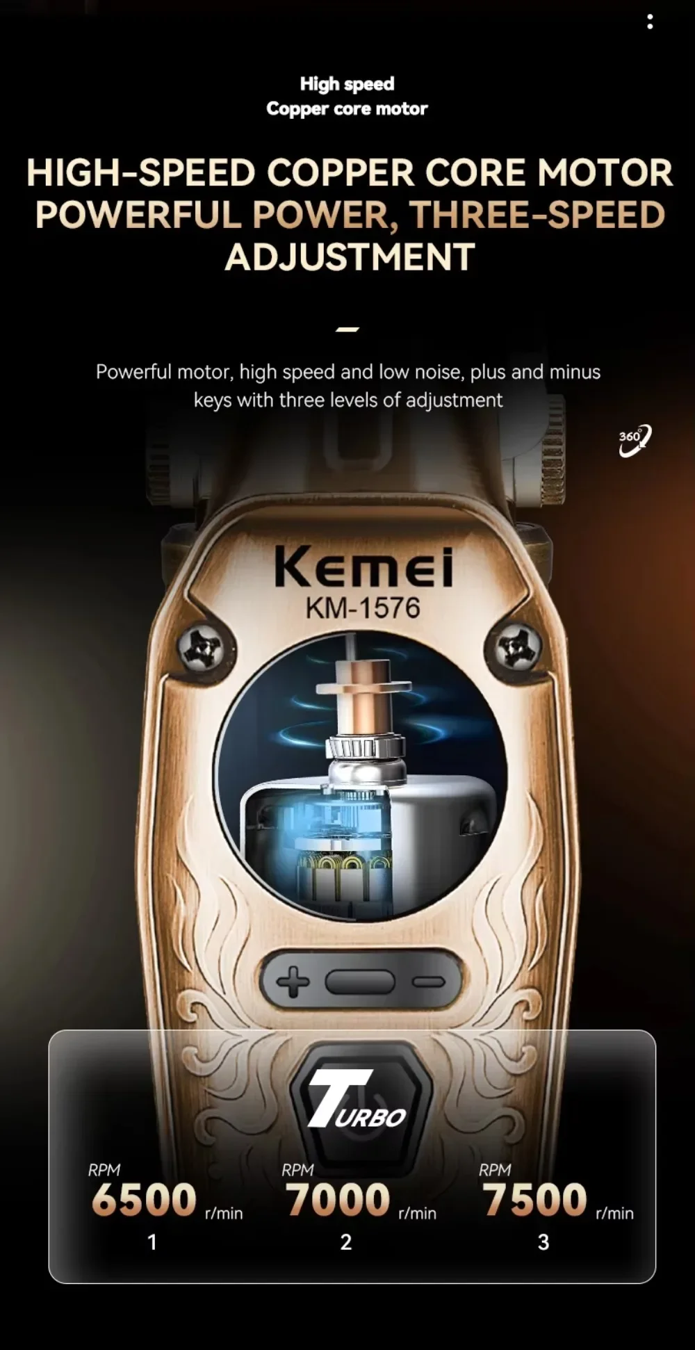 Kemei KM-1576 USB numérique rapide afficheur lcd doré gold lame en céramique, batterie 1200 mAh