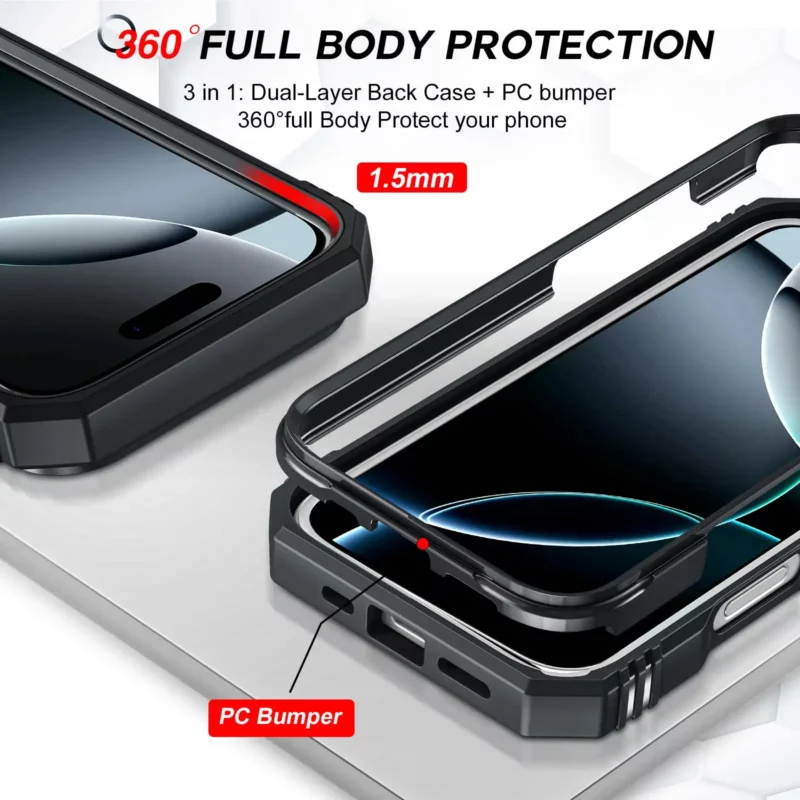 Coque pour iPhone 16 15 14 13 12 11 Pro XS Max XR Plus, Protection d'armure de qualité militaire coulissante, couverture d'armure rotative à 360 degrés