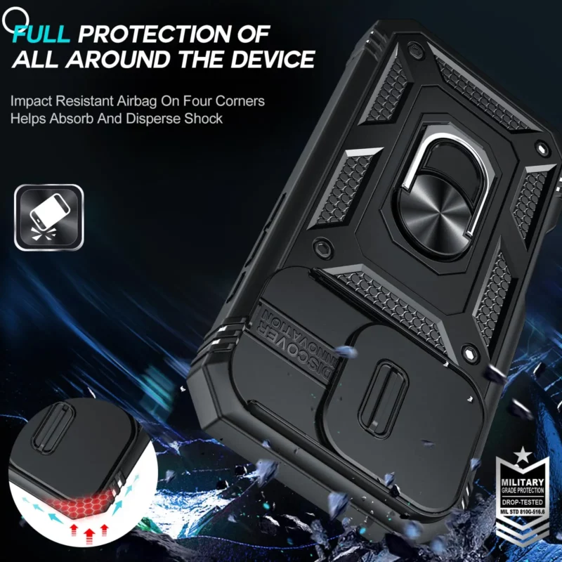 Coque pour iPhone 16 15 14 13 12 11 Pro XS Max XR Plus, Protection d'armure de qualité militaire coulissante, couverture d'armure rotative à 360 degrés