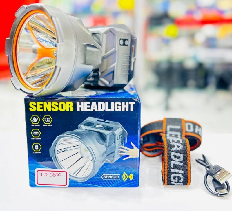 Lampe frontale LED TD 5800avec capteur de mouvement et écran numérique – Rechargeable, étanche, bandeau ajustable