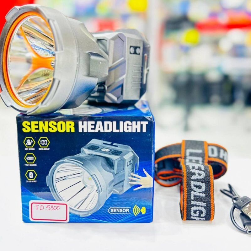 Lampe frontale LED TD 5800avec capteur de mouvement et écran numérique – Rechargeable, étanche, bandeau ajustable