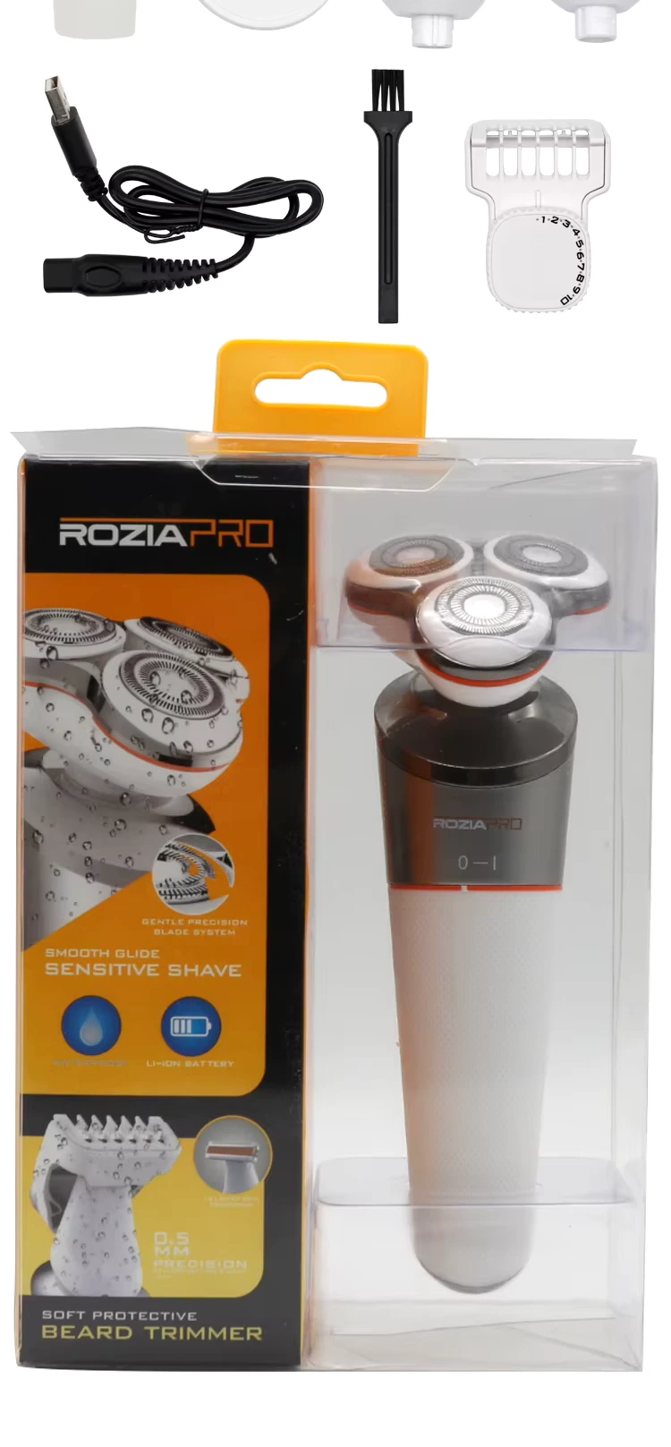 ROZIAPRO HT9533 - HT9532W Rasoir Électrique 5-en-1 pour Homme – Tondeuse Rotative Rechargeable, Étanche, Affichage LED, Accessoires Multifonction